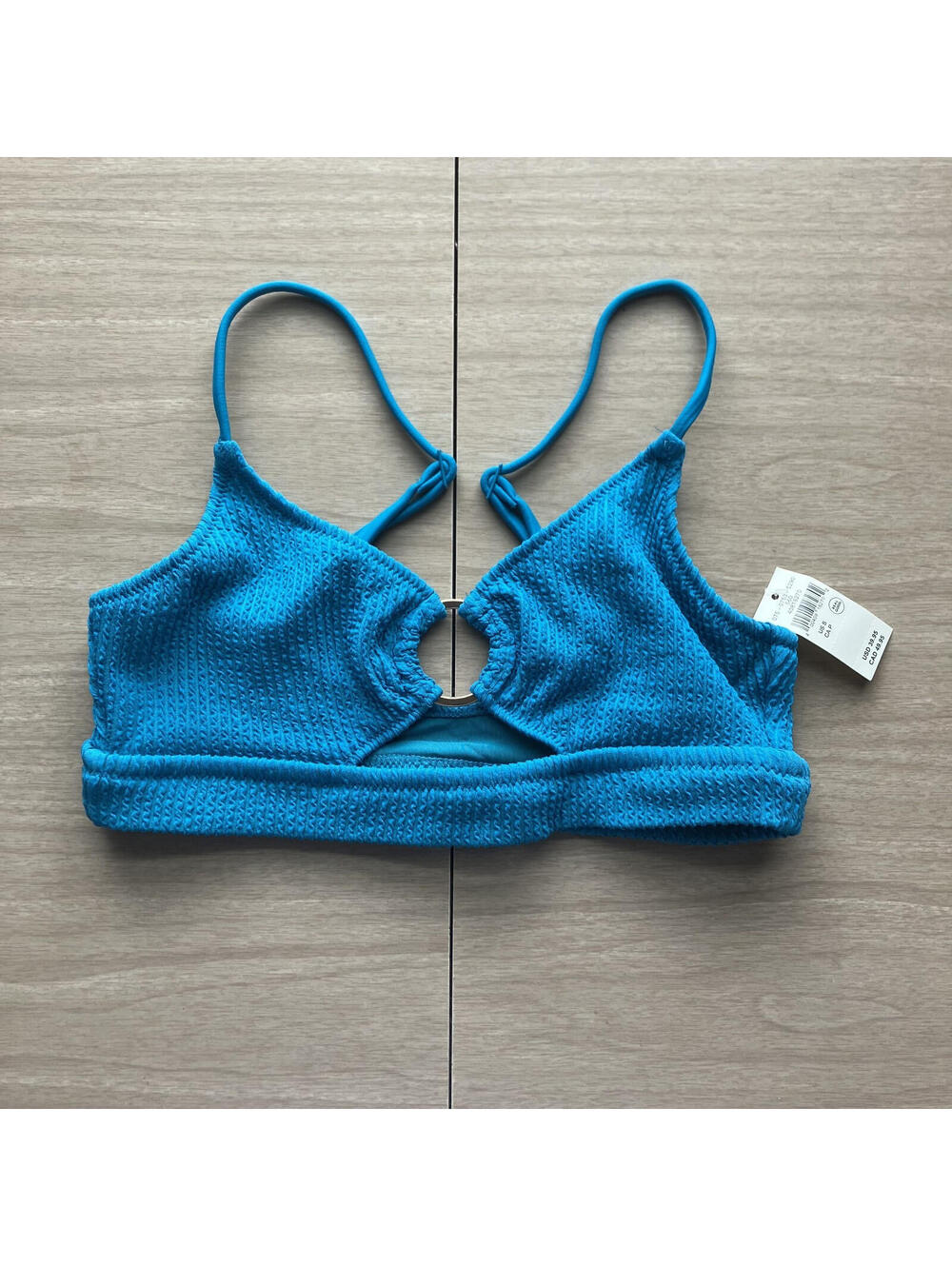 Aerie Swim Primary Blue Scoop Cut Out Crinkle Texture Ring Top Beach SMALL New